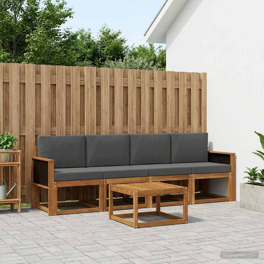 vidaXL Σειρά Καναπέ Εξωτερικού με μαξιλάρι 4 pcs Φυσικό και Ανθρακί