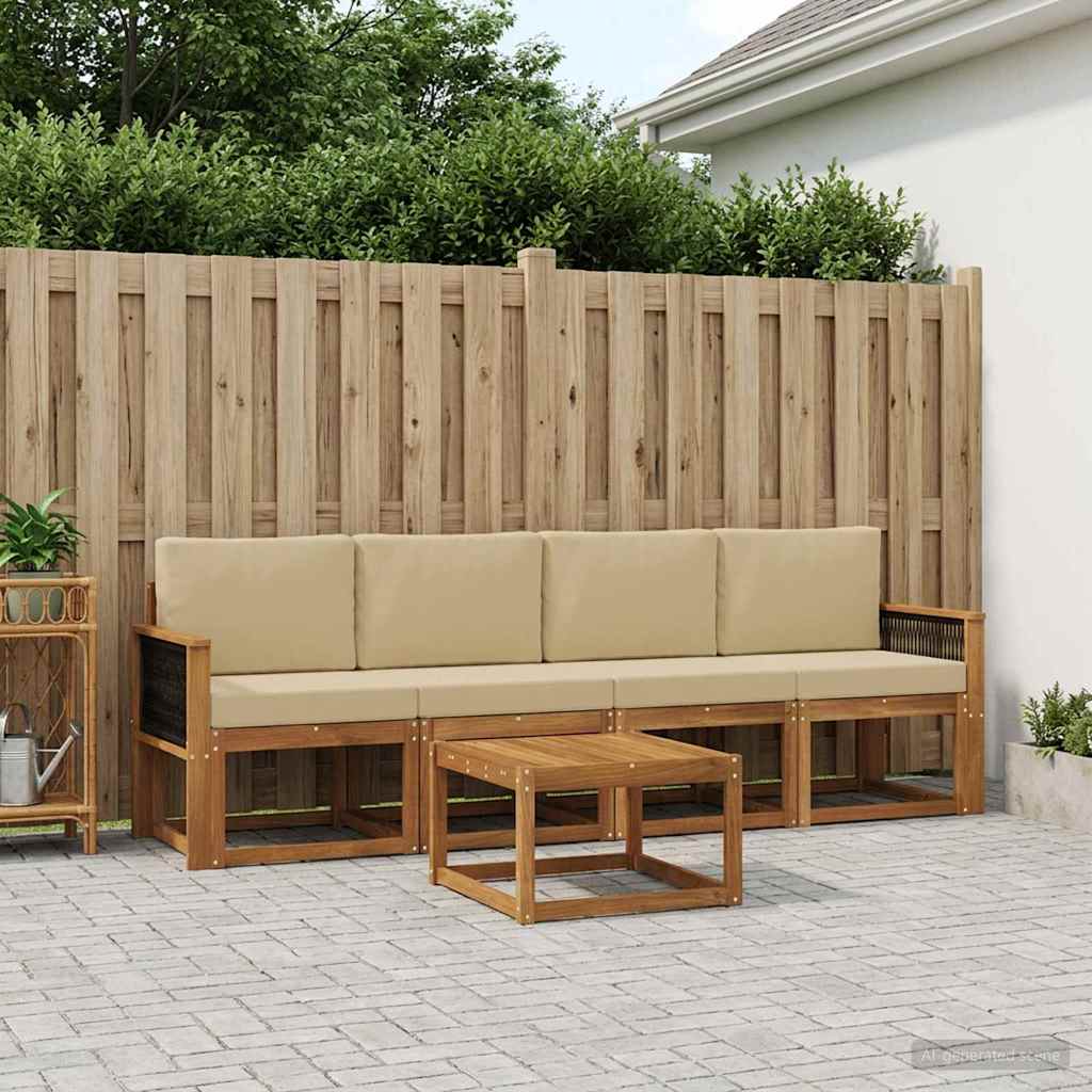 vidaXL Σειρά Καναπέ Εξωτερικού με μαξιλάρι 4 pcs Φυσικό