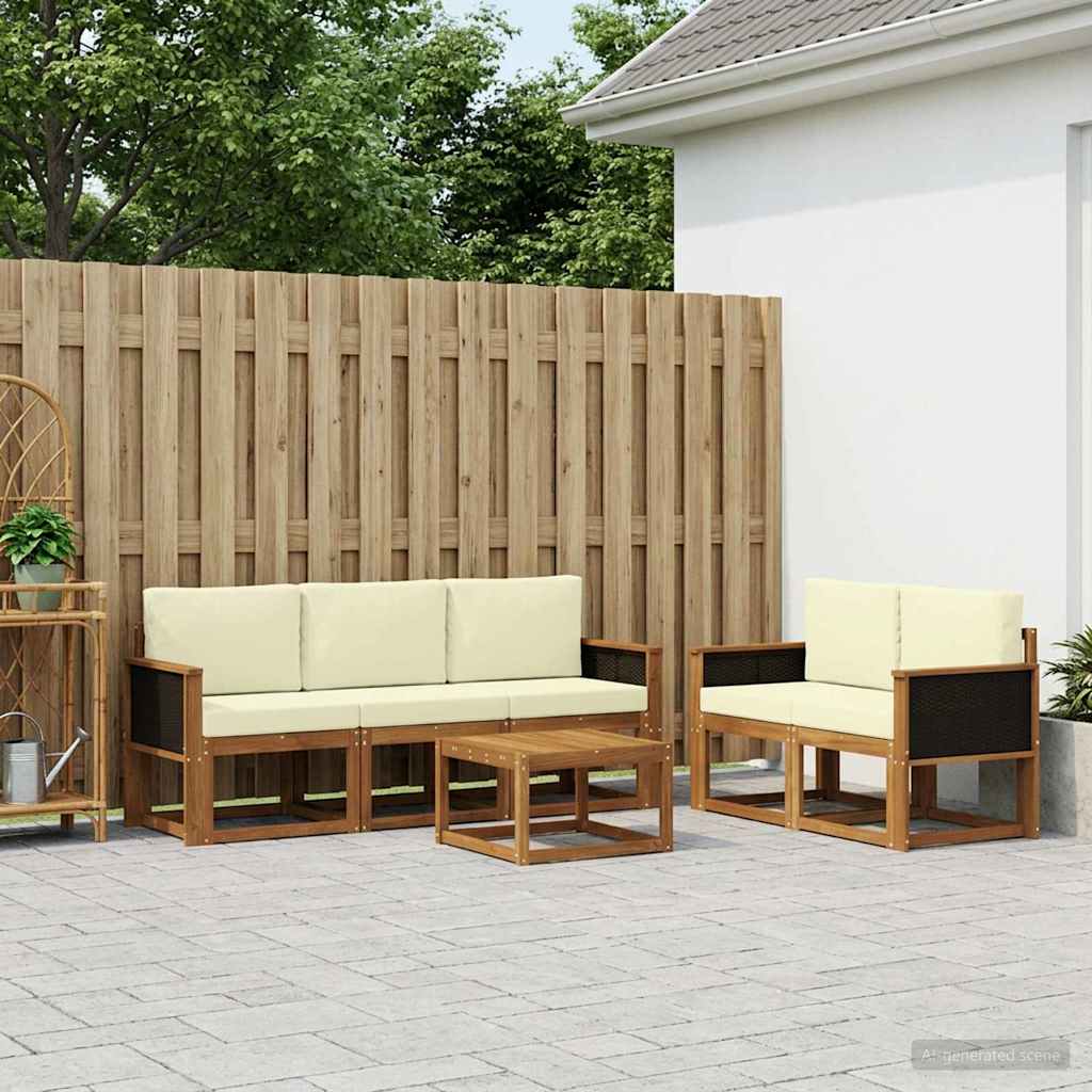 vidaXL Σειρά Καναπέ Εξωτερικού με μαξιλάρι 6 pcs Φυσικό και Κρέμα