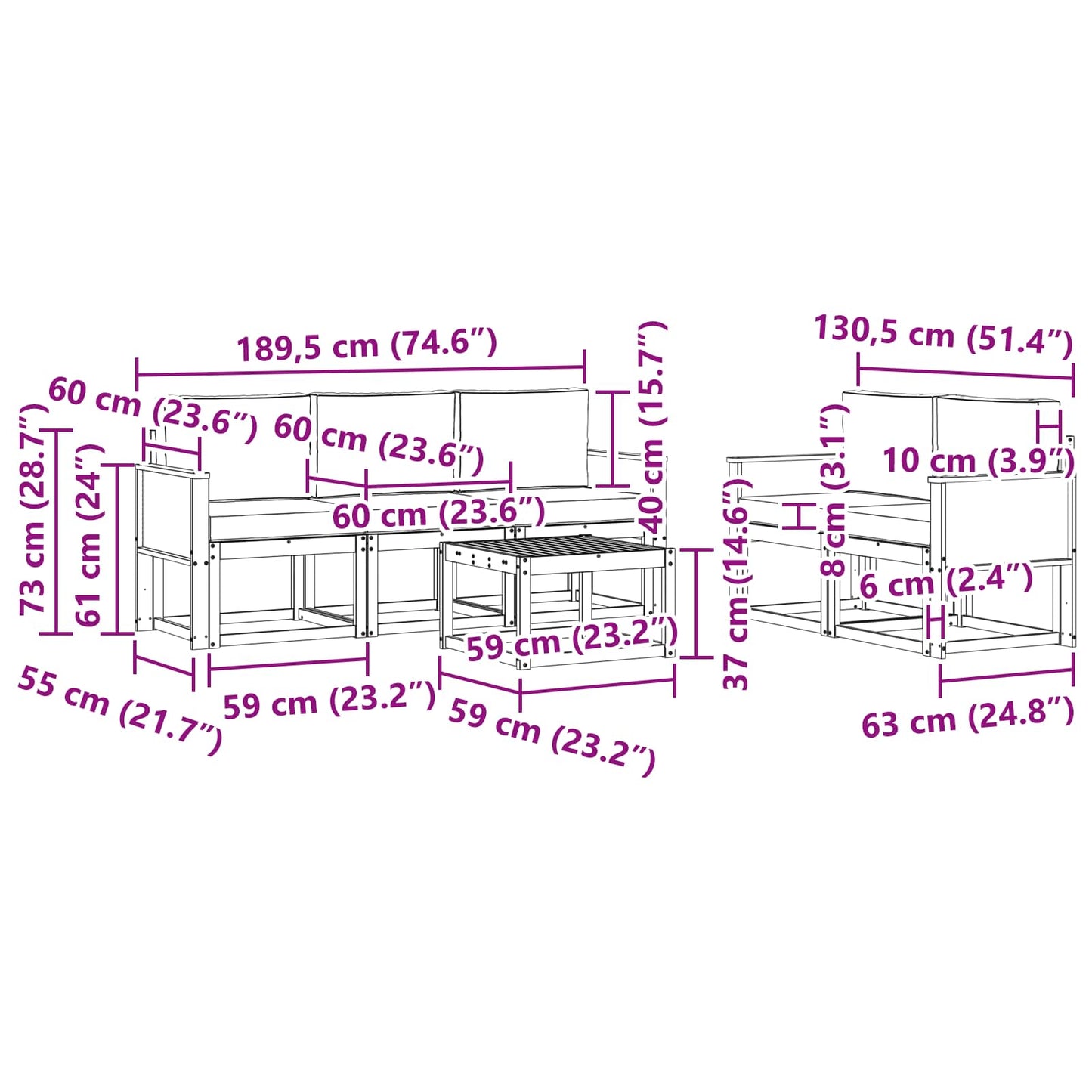 vidaXL Σειρά Καναπέ Εξωτερικού με μαξιλάρι 6 pcs Φυσικό και Κρέμα