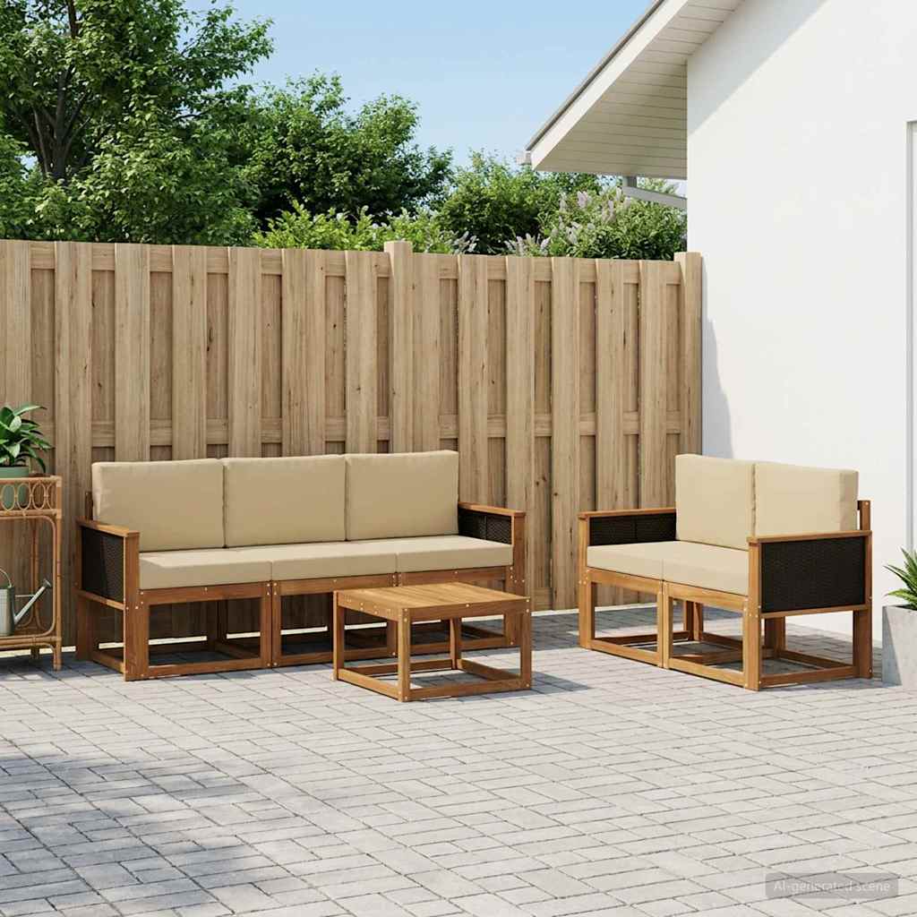 vidaXL Σειρά Καναπέ Εξωτερικού με μαξιλάρι 6 pcs Φυσικό