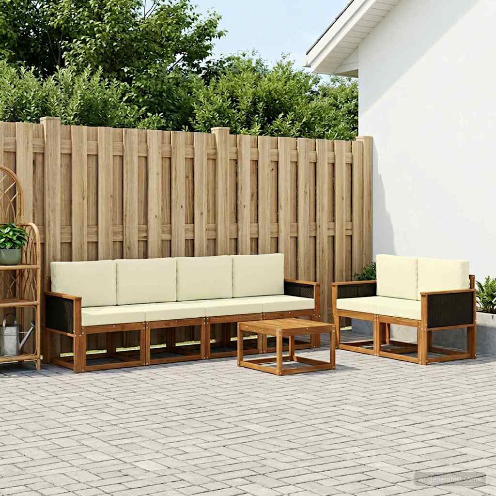 vidaXL Σειρά Καναπέ Εξωτερικού με μαξιλάρι 6 pcs Φυσικό και Κρέμα