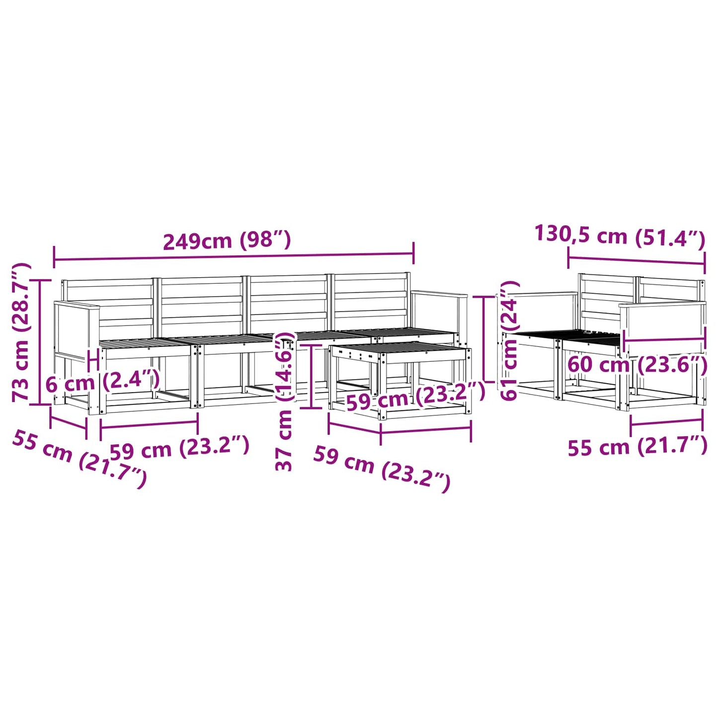 vidaXL Σειρά Καναπέ Εξωτερικού 6 pcs Φυσικό Στερεό Ξύλο Ακακίας