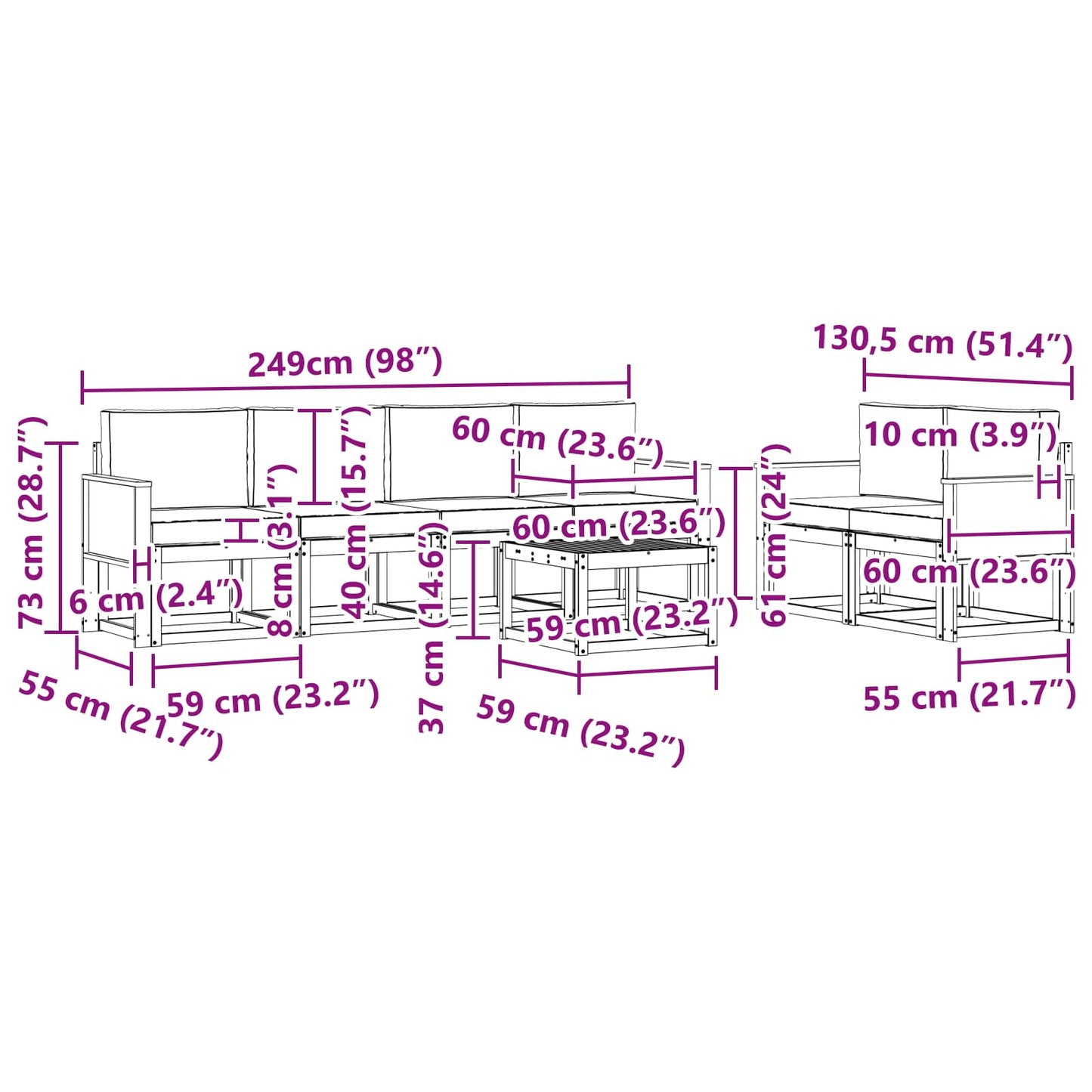 vidaXL Σειρά Καναπέ Εξωτερικού με μαξιλάρι 6 pcs Φυσικό