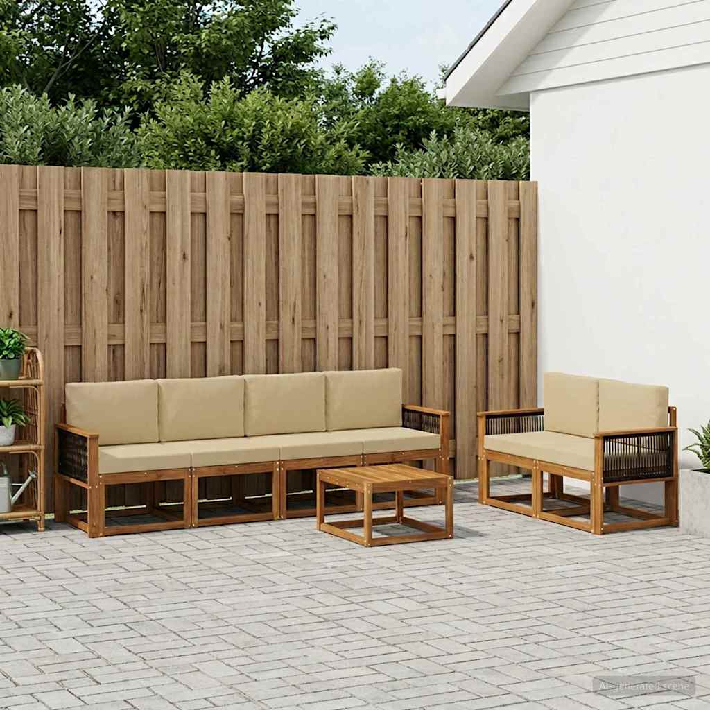 vidaXL Σειρά Καναπέ Εξωτερικού με μαξιλάρι 6 pcs Φυσικό