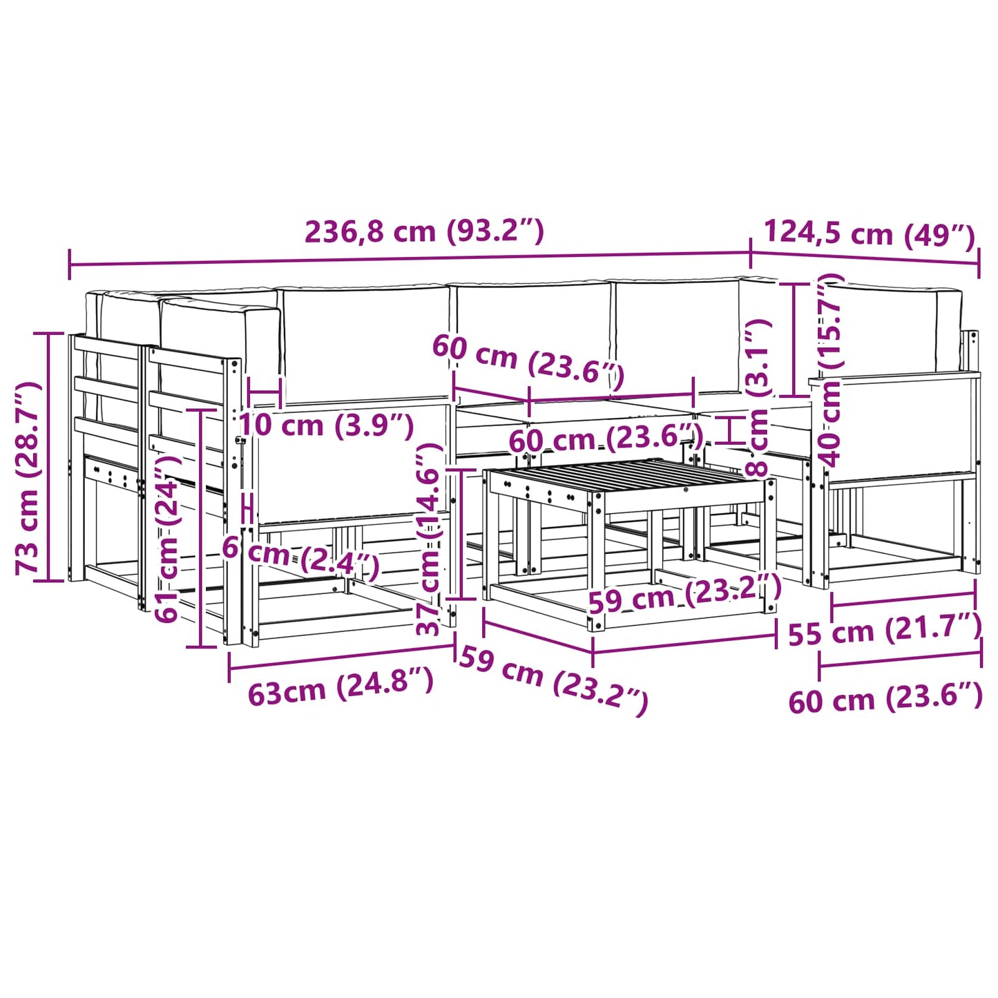 vidaXL Σειρά Καναπέ Εξωτερικού με μαξιλάρι 5 pcs Φυσικό και Κρέμα