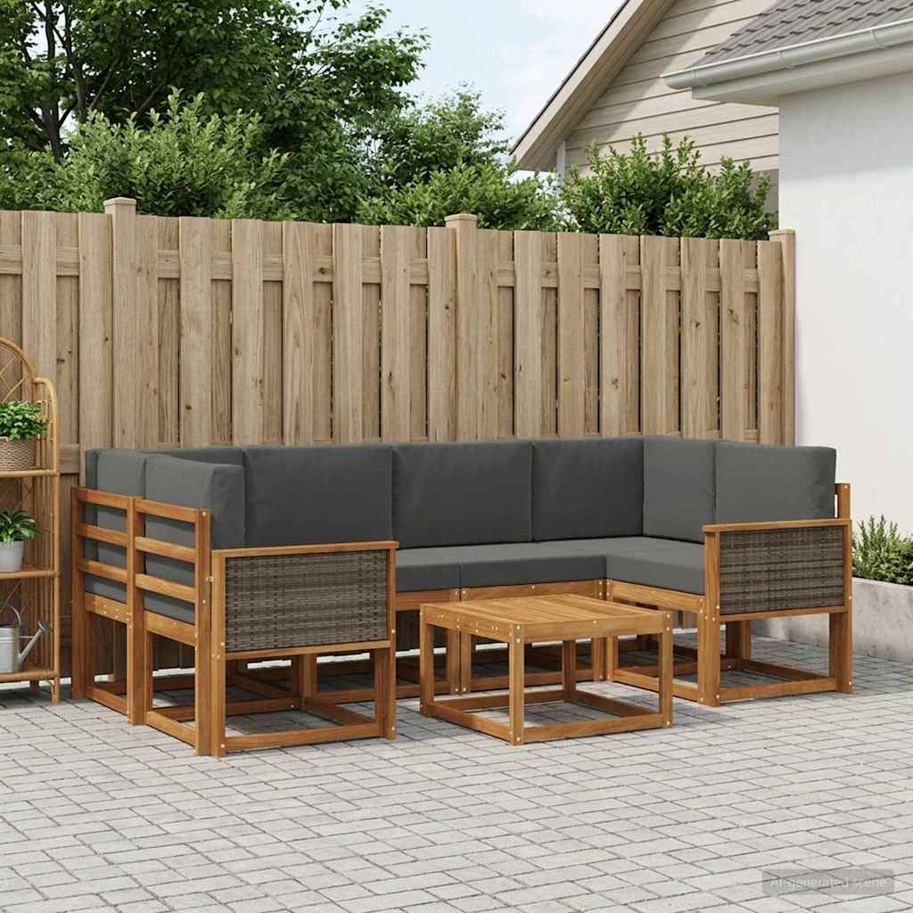 vidaXL Σειρά Καναπέ Εξωτερικού με μαξιλάρι 5 pcs Φυσικό και Ανθρακί