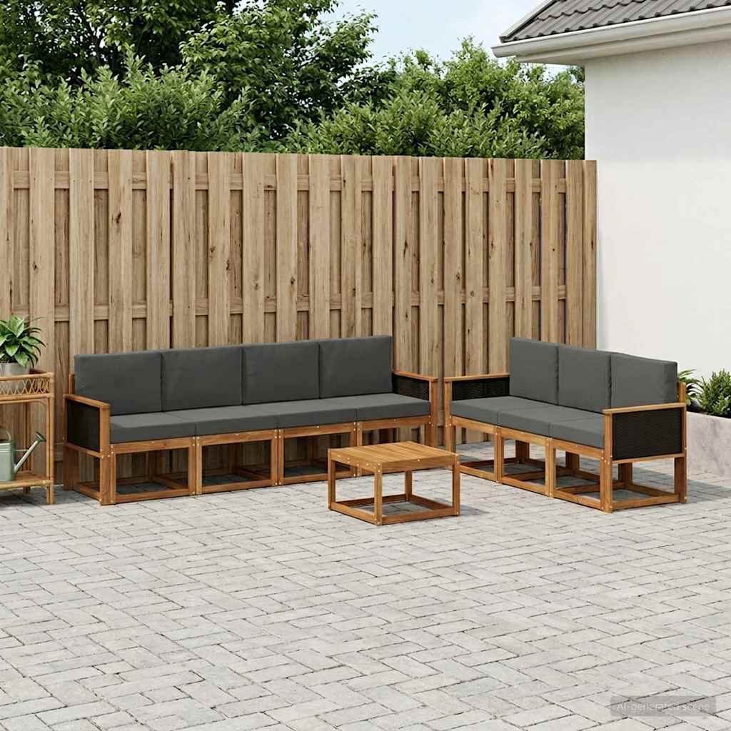 vidaXL Σειρά Καναπέ Εξωτερικού με μαξιλάρι 7 pcs Φυσικό και Ανθρακί