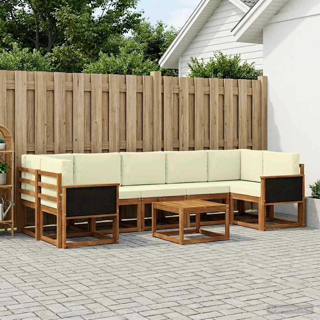 vidaXL Σειρά Καναπέ Εξωτερικού με μαξιλάρι 6 pcs Φυσικό και Κρέμα