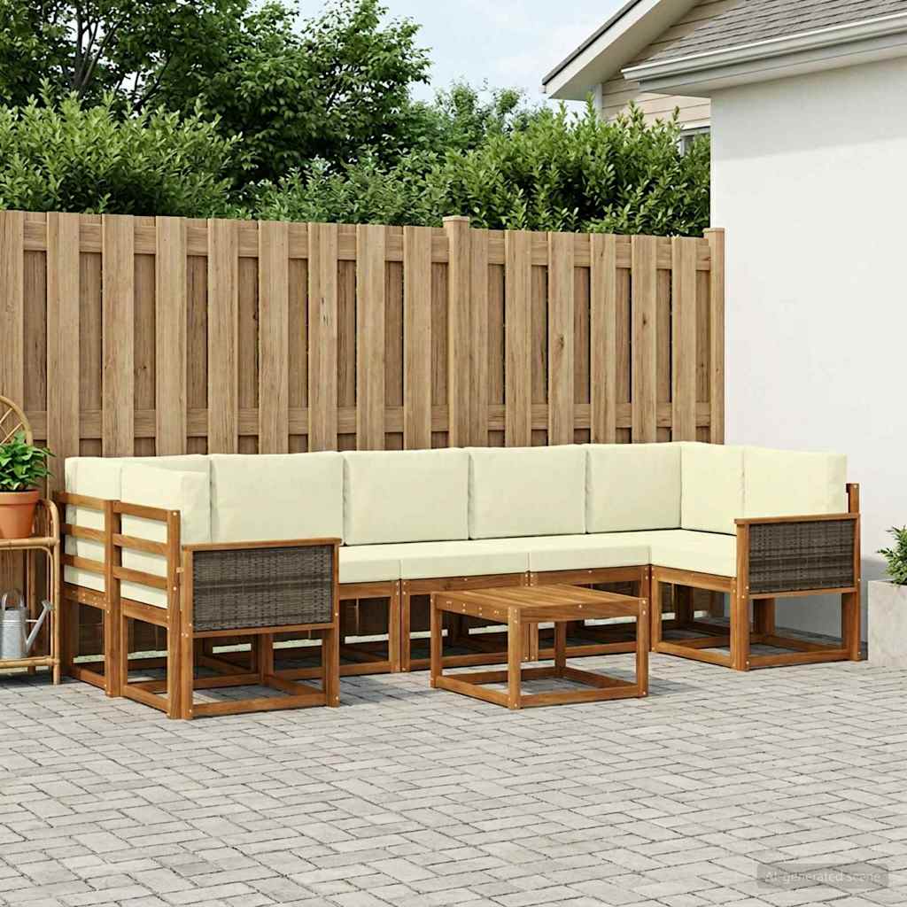 vidaXL Σειρά Καναπέ Εξωτερικού με μαξιλάρι 6 pcs Φυσικό και Κρέμα