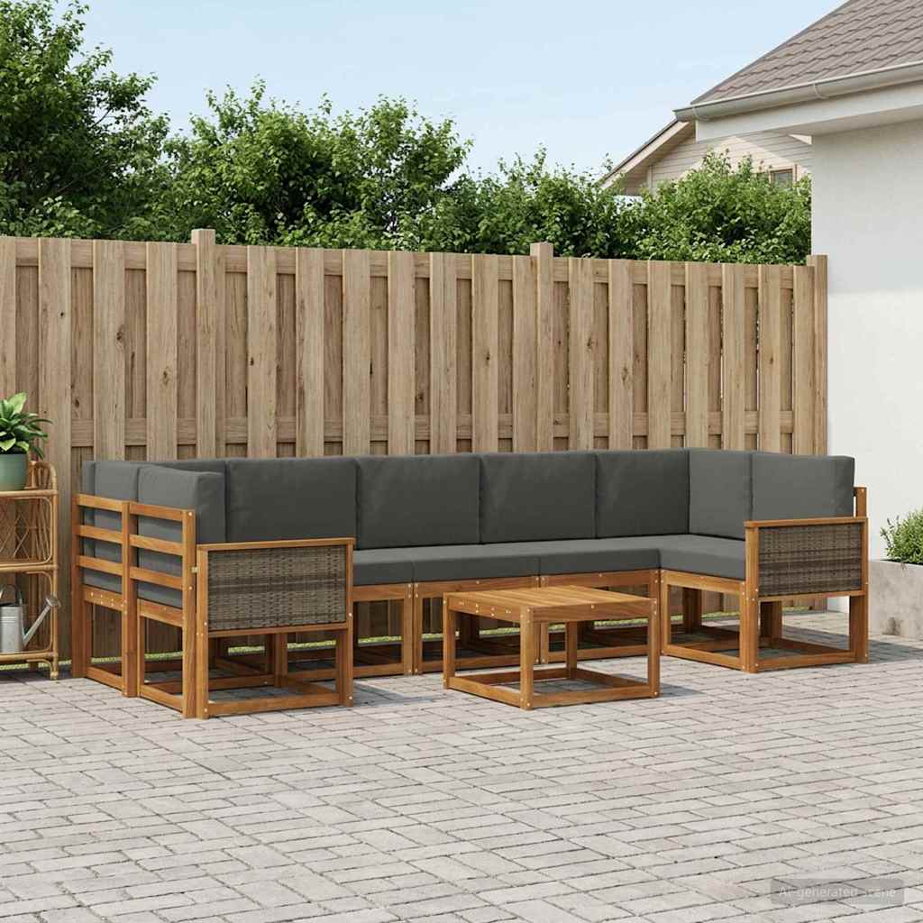 vidaXL Σειρά Καναπέ Εξωτερικού με μαξιλάρι 6 pcs Φυσικό και Ανθρακί