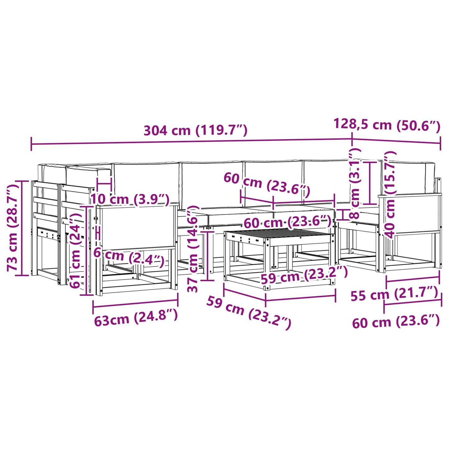vidaXL Σειρά Καναπέ Εξωτερικού 6 pcs Φυσικό και Ανοιχτό Γκρι