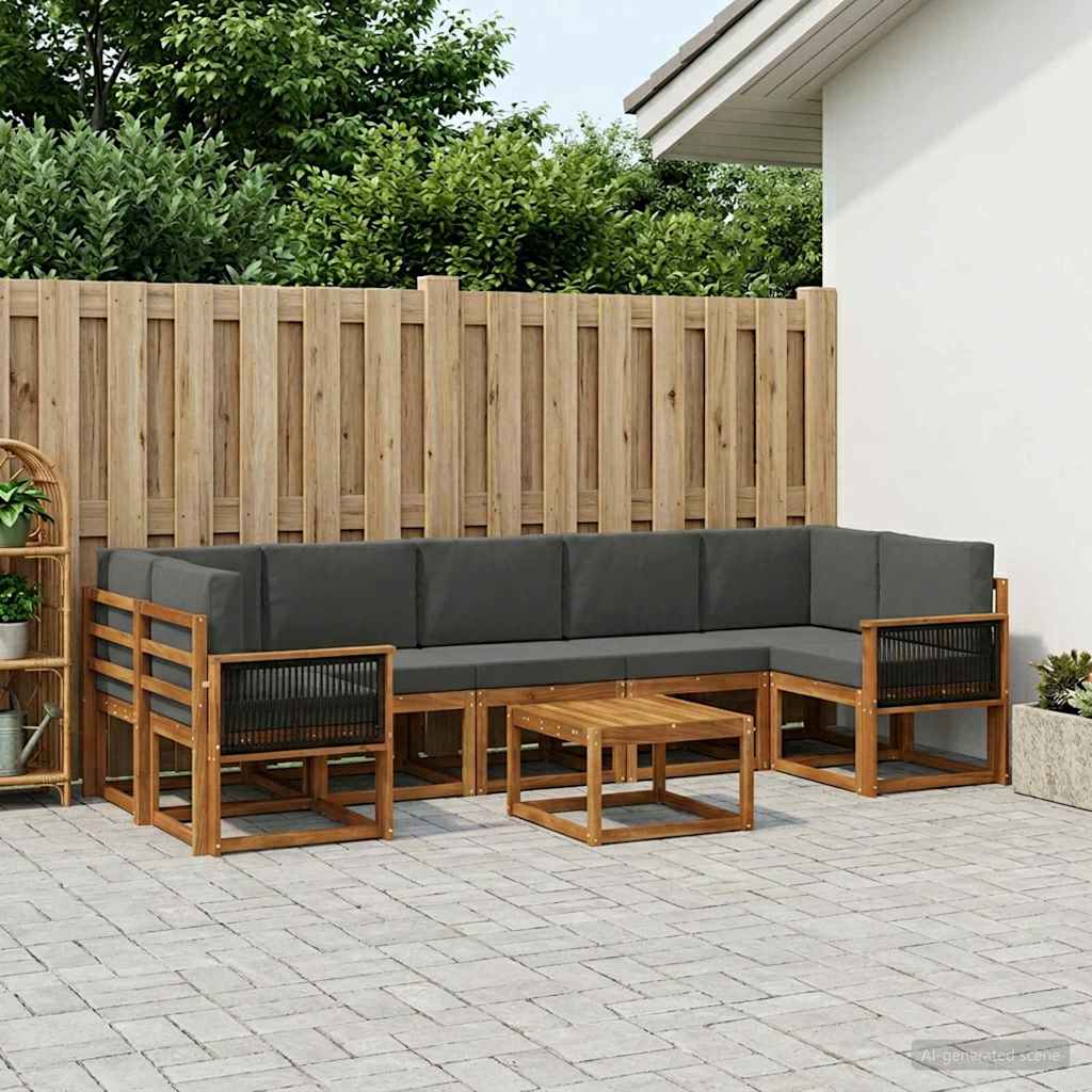 vidaXL Σειρά Καναπέ Εξωτερικού με μαξιλάρι 6 pcs Φυσικό και Ανθρακί