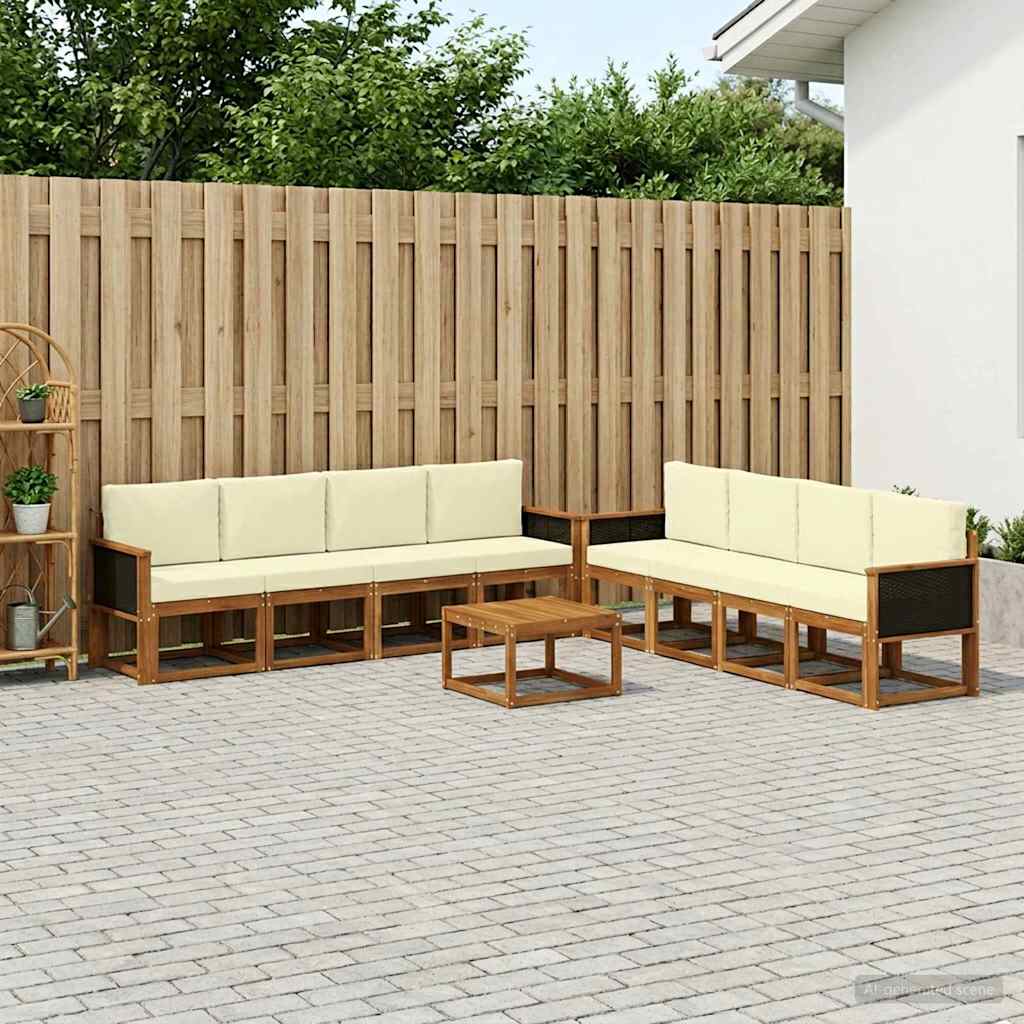 vidaXL Σειρά Καναπέ Εξωτερικού με μαξιλάρι 7 pcs Φυσικό και Κρέμα