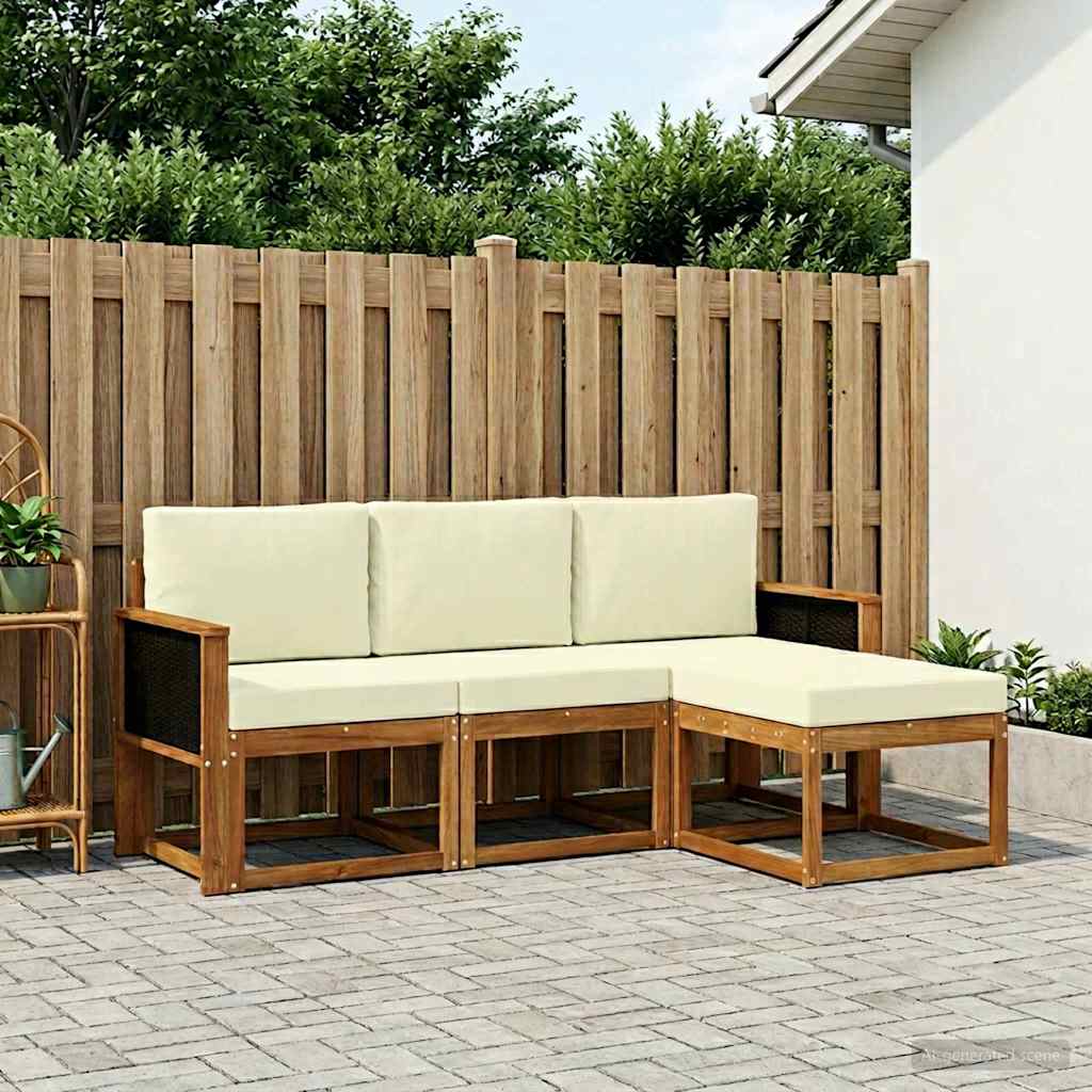 vidaXL Σειρά Καναπέ Εξωτερικού με μαξιλάρι 4 pcs Φυσικό και Κρέμα