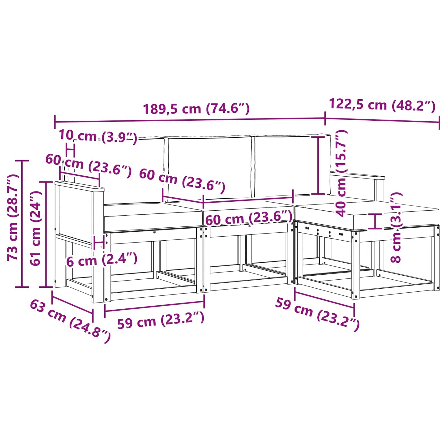 vidaXL Σειρά Καναπέ Εξωτερικού με μαξιλάρι 4 pcs Φυσικό και Κρέμα