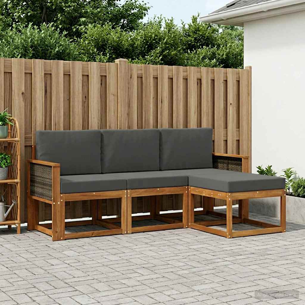 vidaXL Σειρά Καναπέ Εξωτερικού με μαξιλάρι 4 pcs Φυσικό και Ανθρακί