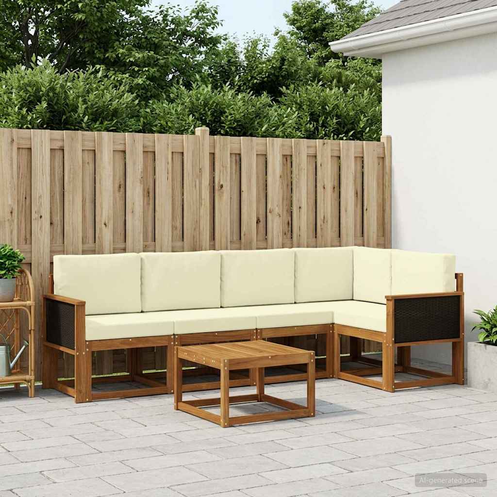 vidaXL Σειρά Καναπέ Εξωτερικού με μαξιλάρι 6 pcs Φυσικό και Κρέμα