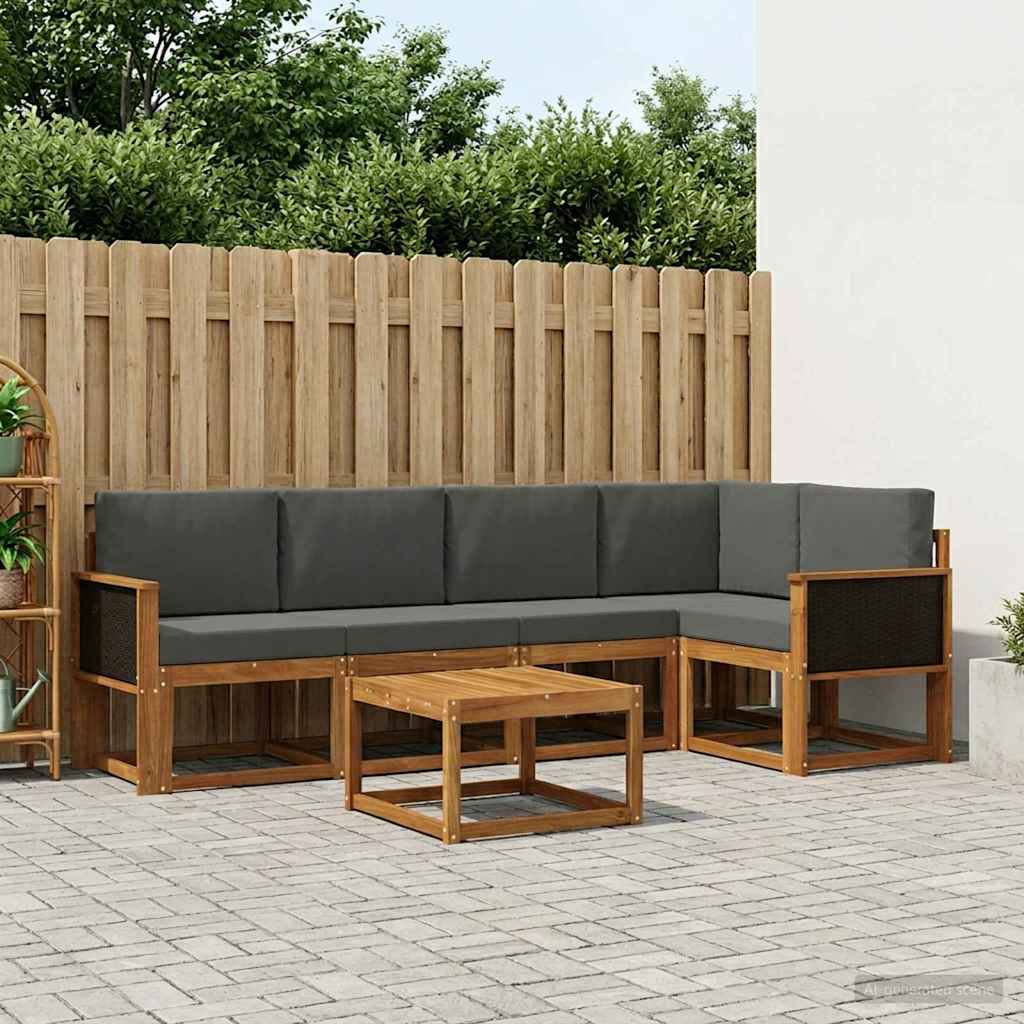 vidaXL Σειρά Καναπέ Εξωτερικού με μαξιλάρι 6 pcs Φυσικό και Ανθρακί