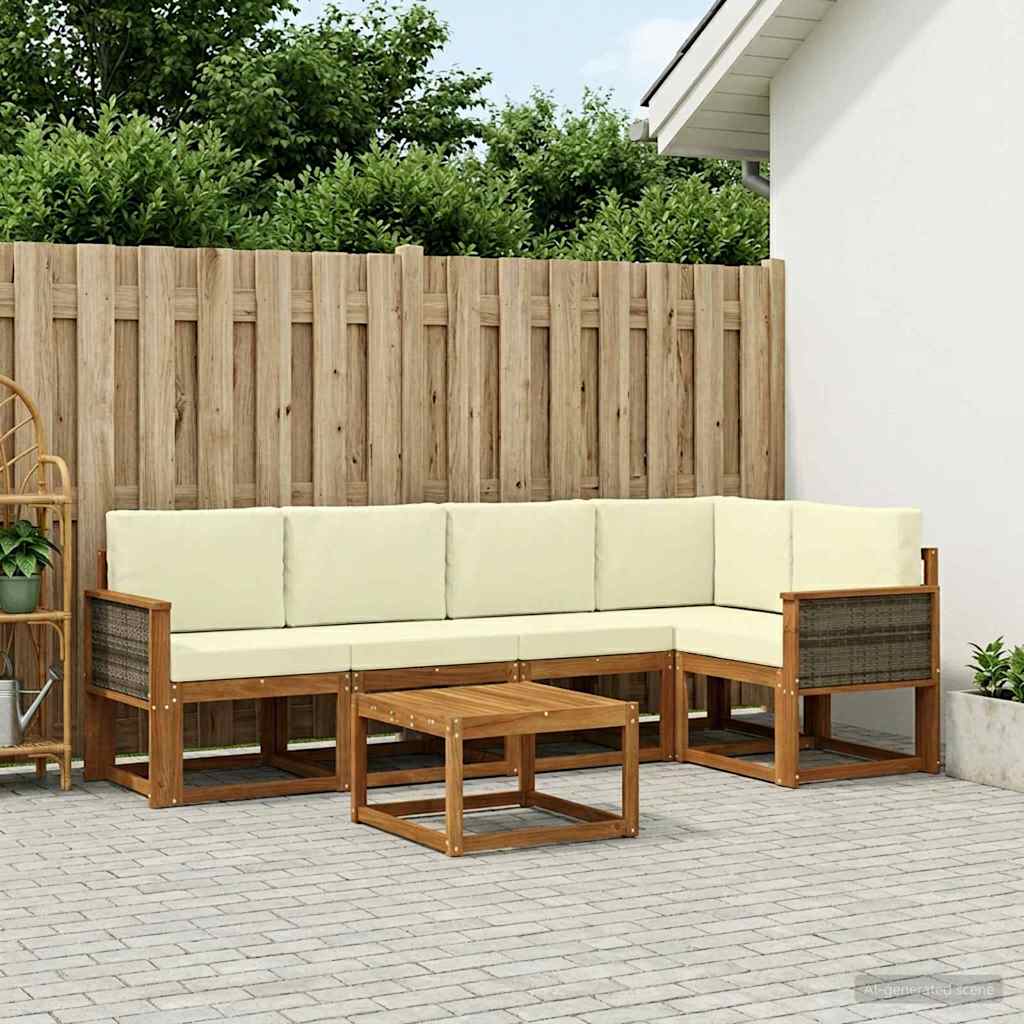 vidaXL Σειρά Καναπέ Εξωτερικού με μαξιλάρι 6 pcs Φυσικό και Κρέμα