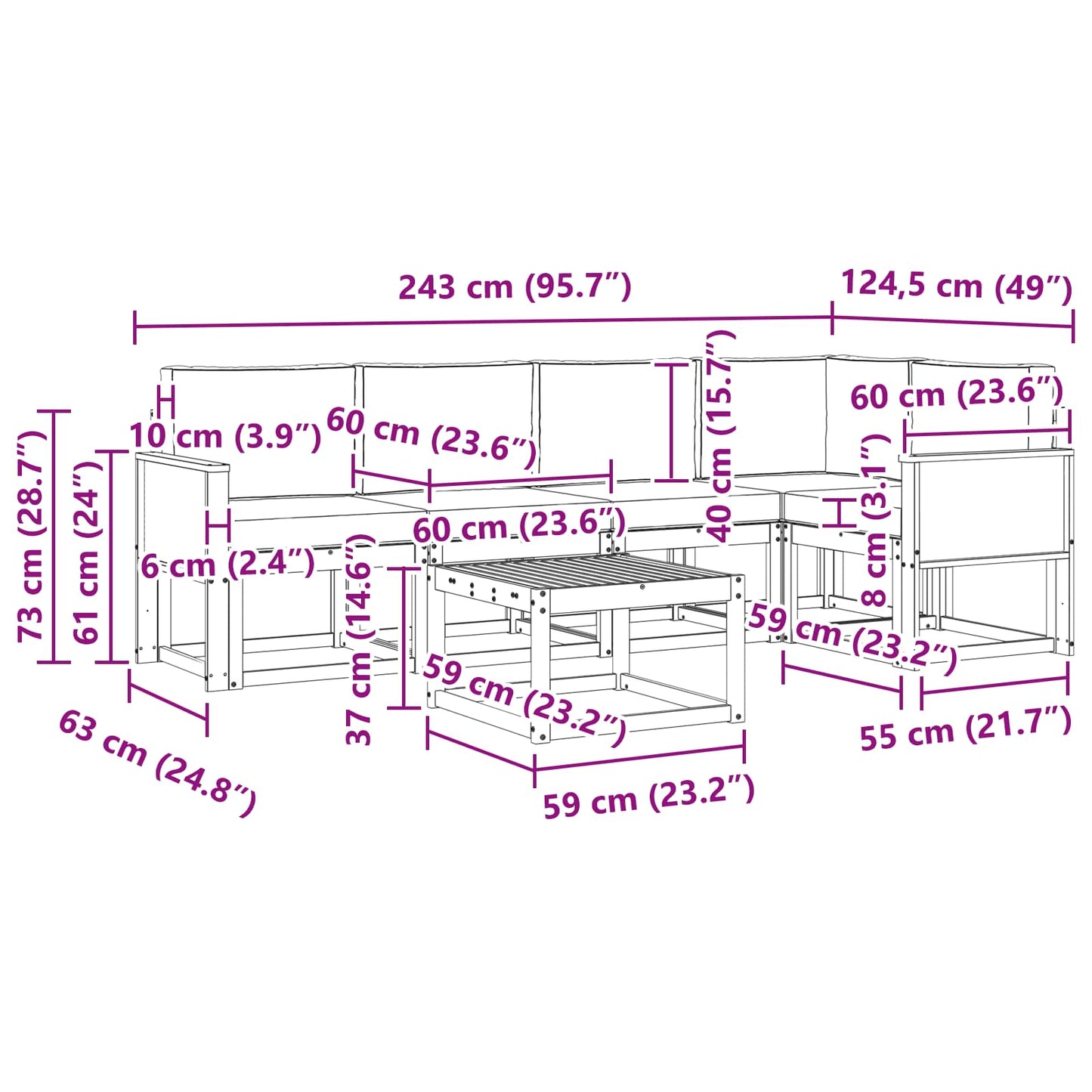 vidaXL Σειρά Καναπέ Εξωτερικού με μαξιλάρι 6 pcs Φυσικό και Κρέμα