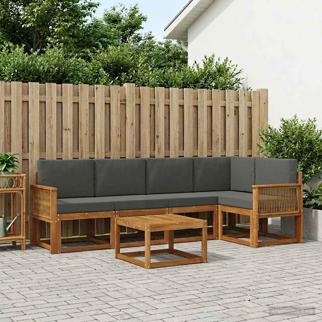 vidaXL Σειρά Καναπέ Εξωτερικού με μαξιλάρι 6 pcs Φυσικό και Ανθρακί