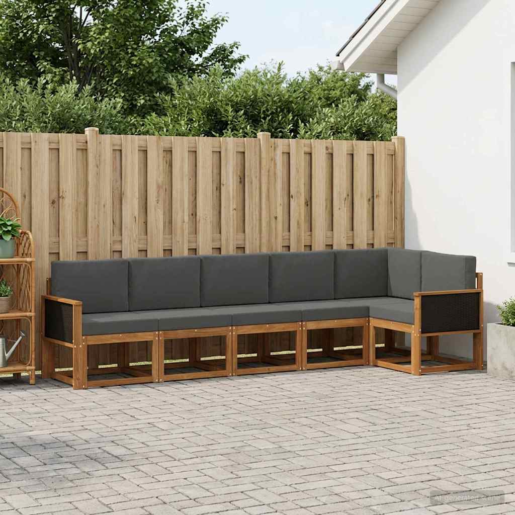 vidaXL Σειρά Καναπέ Εξωτερικού 6 pcs Φυσικό και Ανθρακί Πολυεστέρας