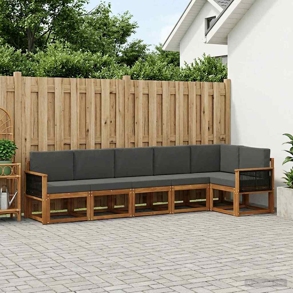 vidaXL Σειρά Καναπέ Εξωτερικού 6 pcs Φυσικό και Ανθρακί Πολυεστέρας
