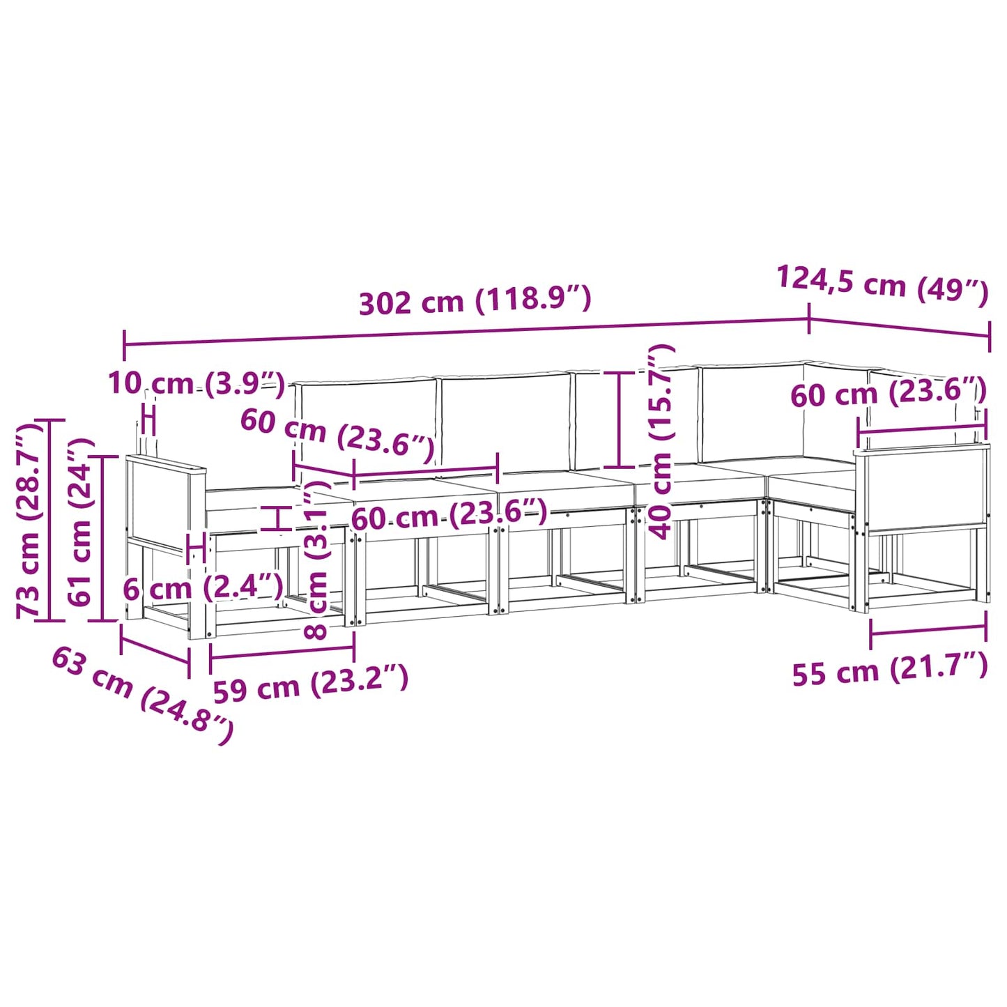 vidaXL Σειρά Καναπέ Εξωτερικού 6 pcs Φυσικό και Κρέμα Πολυεστέρας