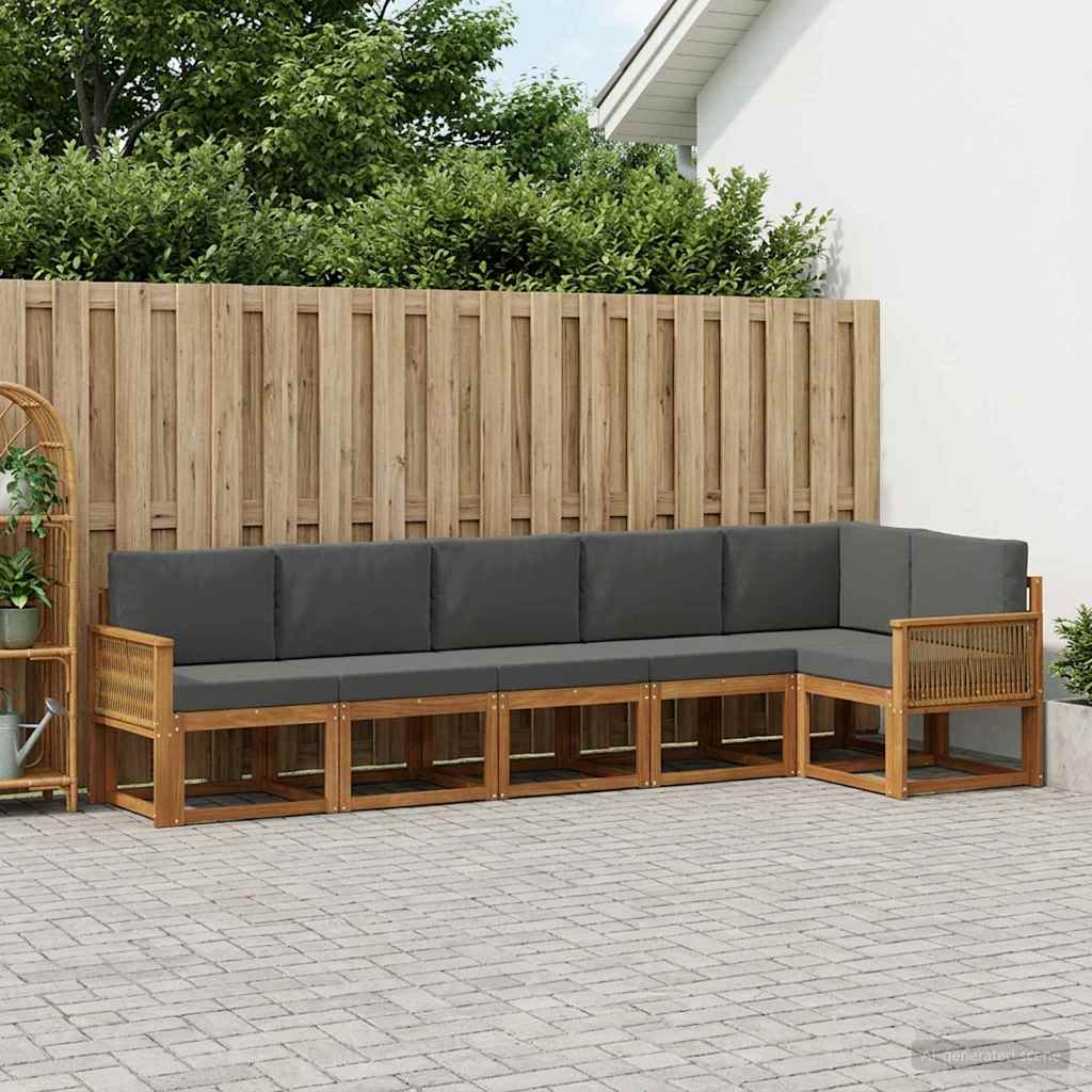 vidaXL Σειρά Καναπέ Εξωτερικού 6 pcs Φυσικό και Ανθρακί Πολυεστέρας