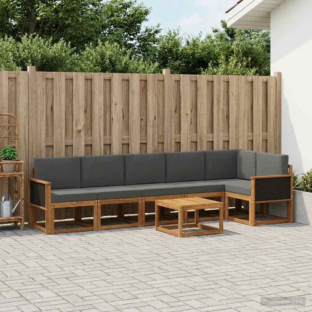 vidaXL Σειρά Καναπέ Εξωτερικού 7 pcs Φυσικό και Ανθρακί Πολυεστέρας
