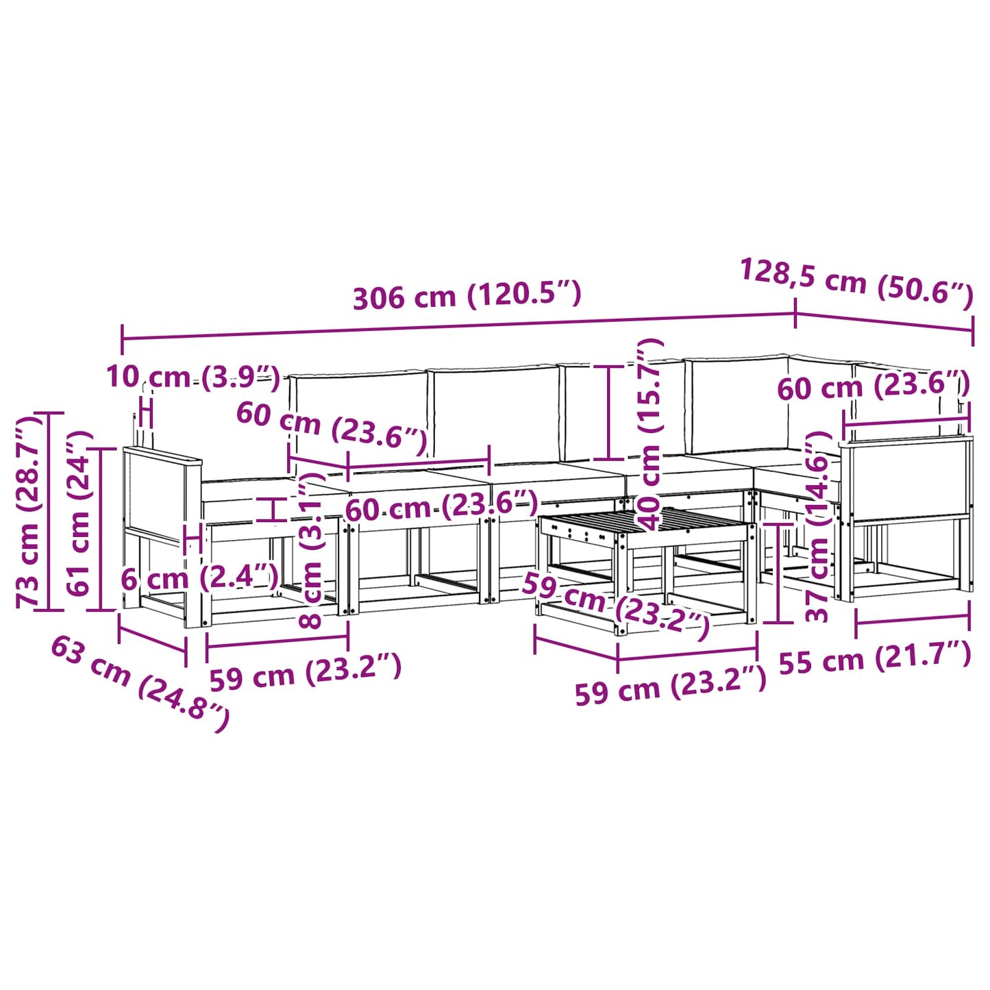 vidaXL Σειρά Καναπέ Εξωτερικού 7 pcs Φυσικό και Ανθρακί Πολυεστέρας