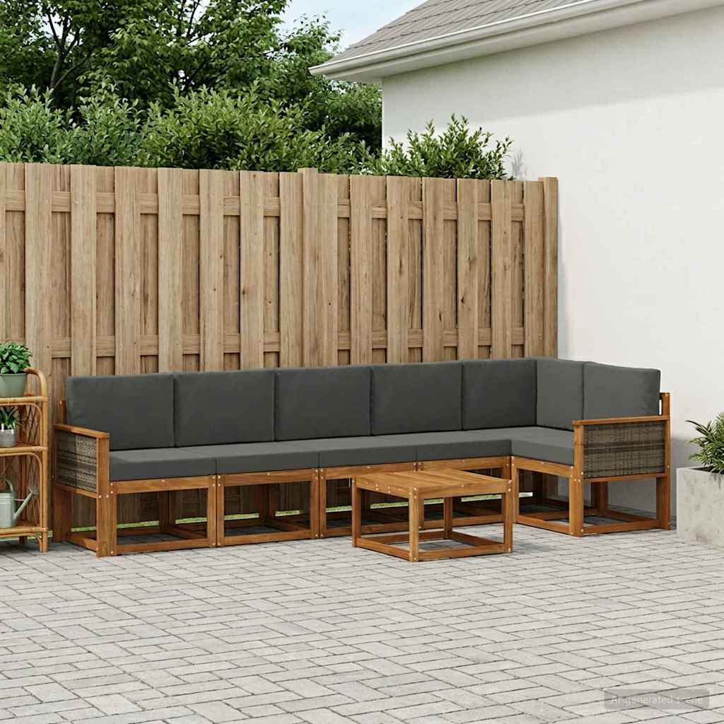 vidaXL Σειρά Καναπέ Εξωτερικού 7 pcs Φυσικό και Ανθρακί Πολυεστέρας