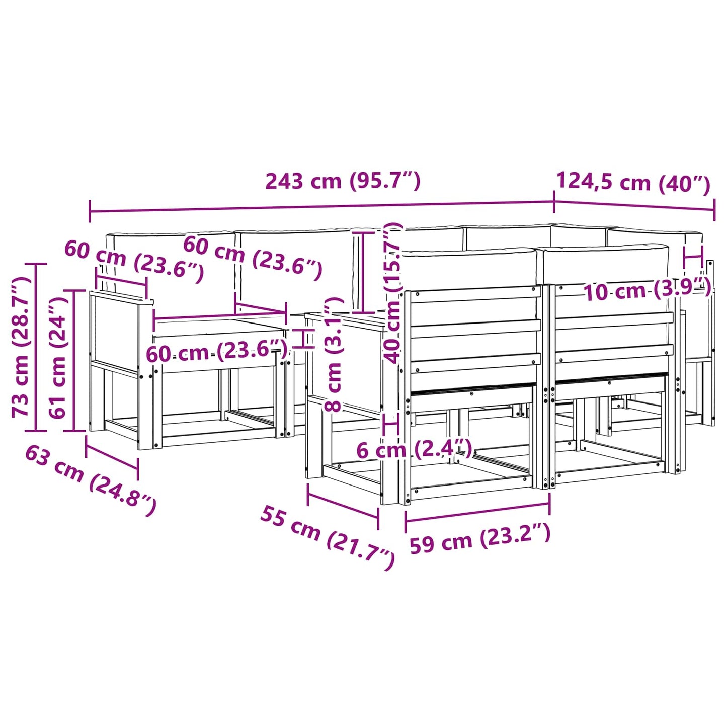 vidaXL Σειρά Καναπέ Εξωτερικού 7 pcs Φυσικό και Ανθρακί Πολυεστέρας