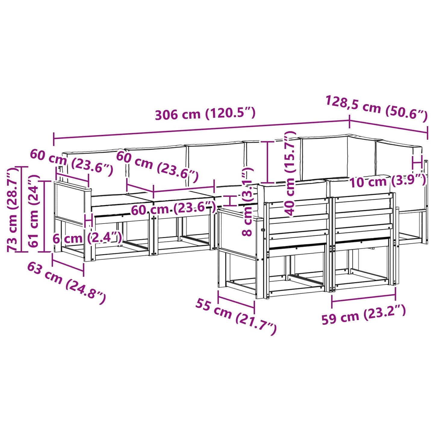 vidaXL Σειρά Καναπέ Εξωτερικού 8 pcs Φυσικό και Ανθρακί Πολυεστέρας