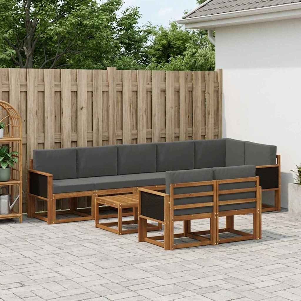 vidaXL Σειρά Καναπέ Εξωτερικού 9 pcs Φυσικό και Ανθρακί Πολυεστέρας