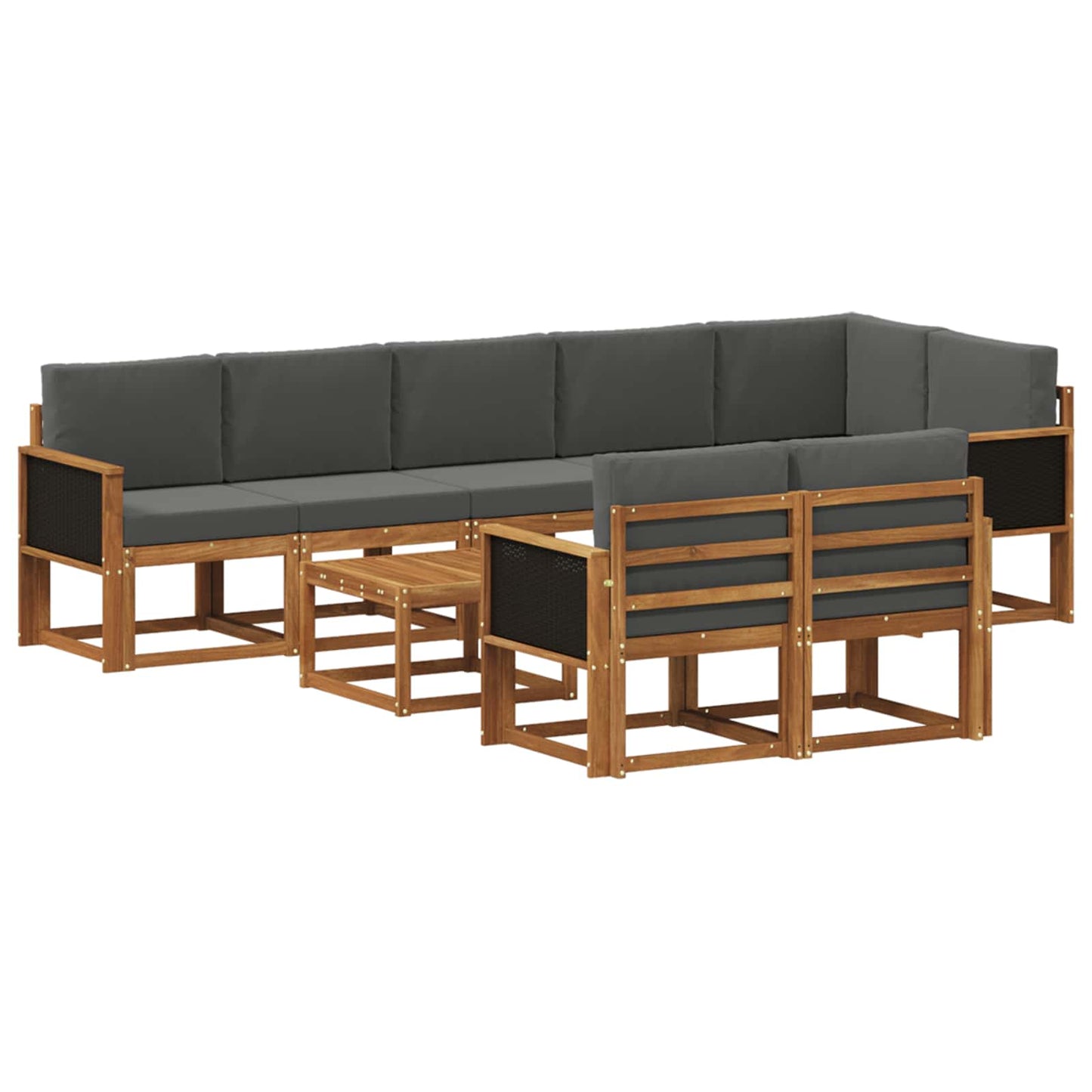vidaXL Σειρά Καναπέ Εξωτερικού 9 pcs Φυσικό και Ανθρακί Πολυεστέρας