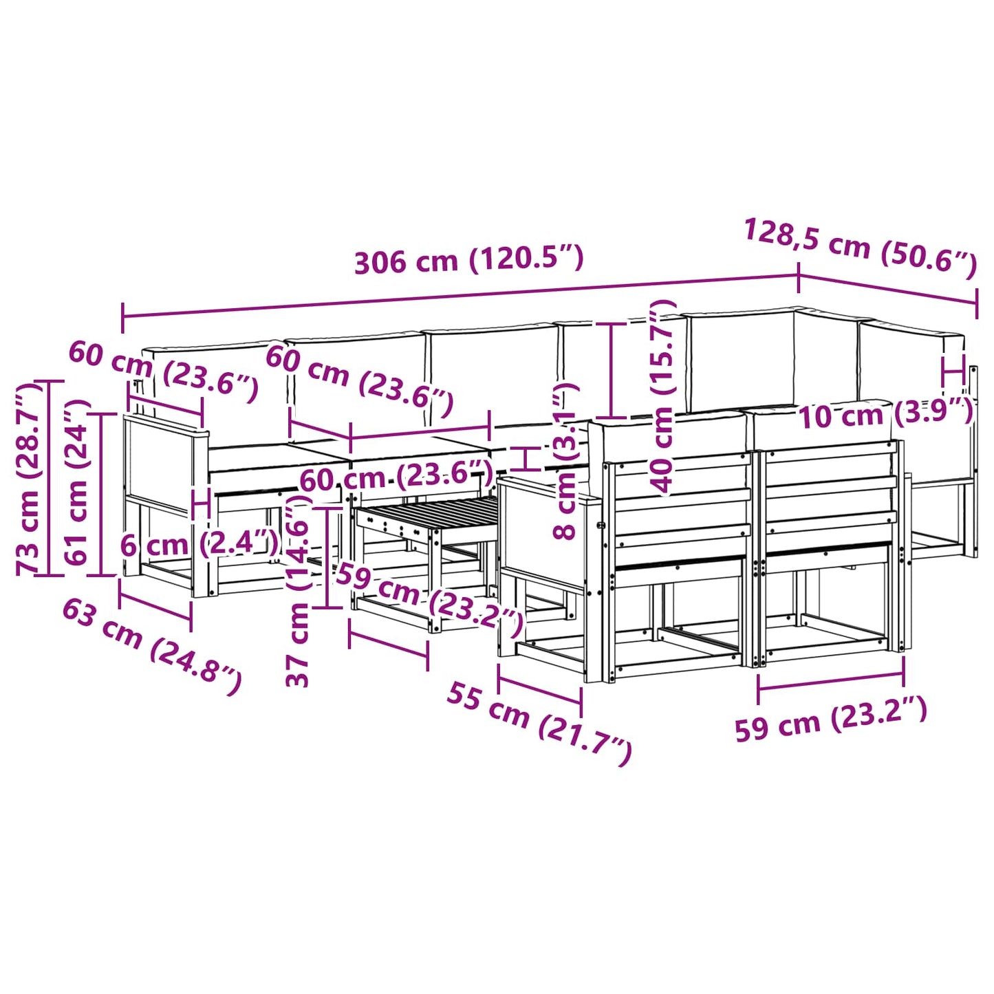 vidaXL Σειρά Καναπέ Εξωτερικού 9 pcs Φυσικό και Ανθρακί Πολυεστέρας