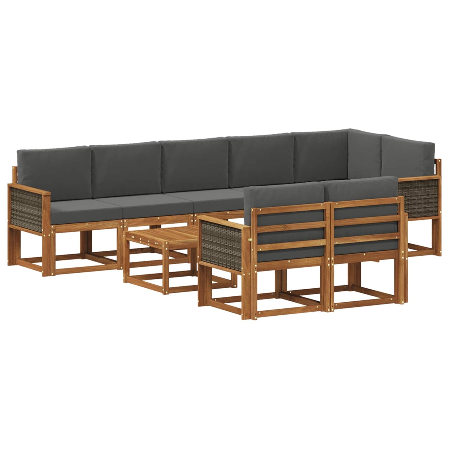 vidaXL Σειρά Καναπέ Εξωτερικού 9 pcs Φυσικό και Ανθρακί Πολυεστέρας