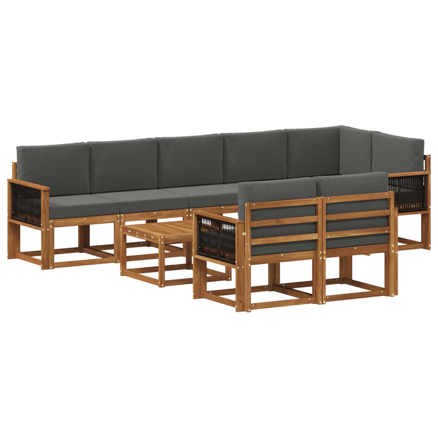 vidaXL Σειρά Καναπέ Εξωτερικού 9 pcs Φυσικό και Ανθρακί Πολυεστέρας
