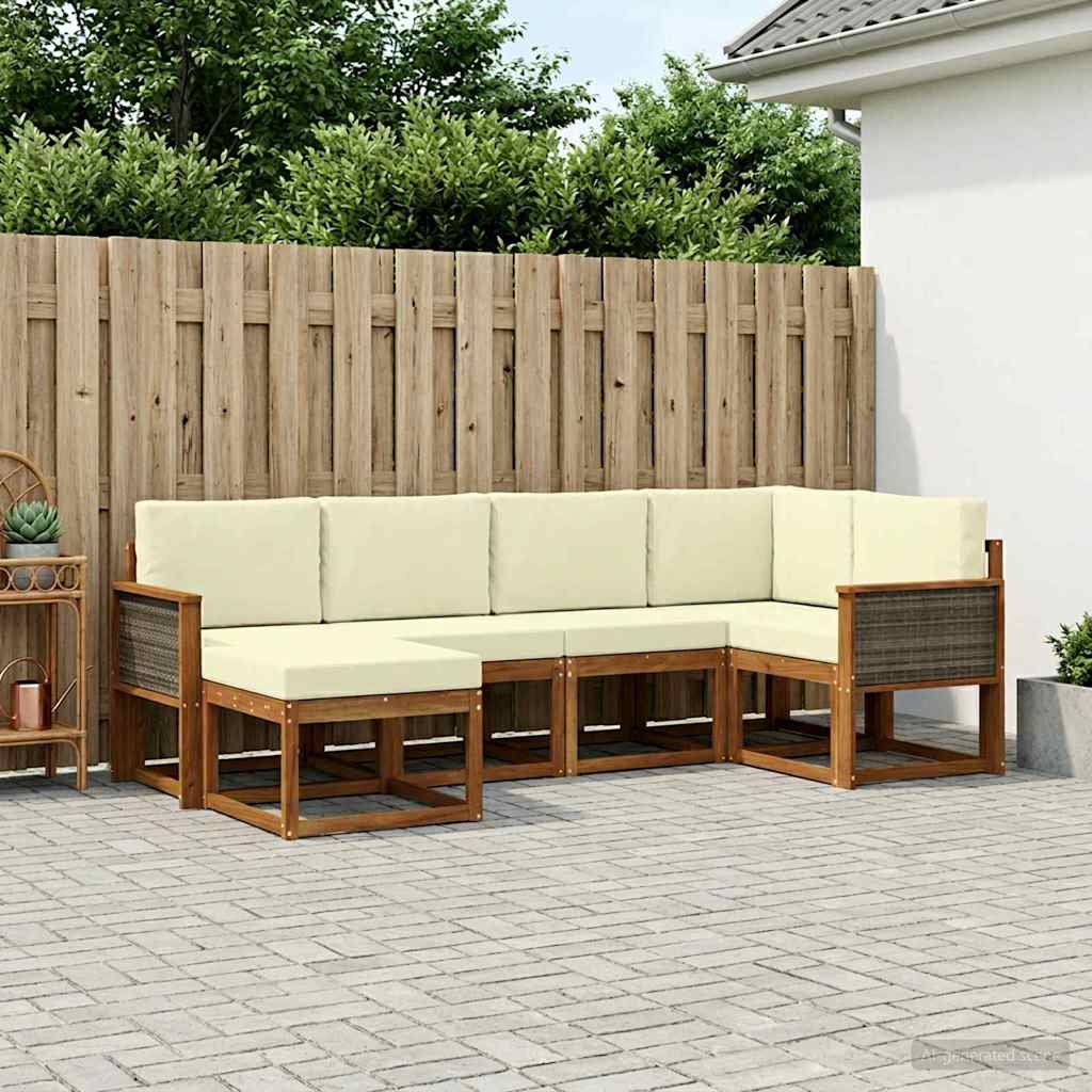 vidaXL Σειρά Καναπέ Εξωτερικού 6 pcs Φυσικό και Κρέμα Πολυεστέρας