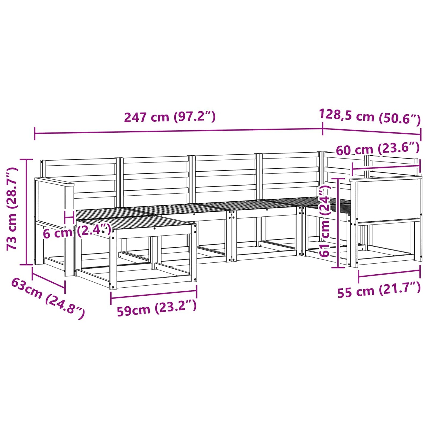 vidaXL Σειρά Καναπέ Εξωτερικού 6 pcs Φυσικό Στερεό Ξύλο Ακακίας