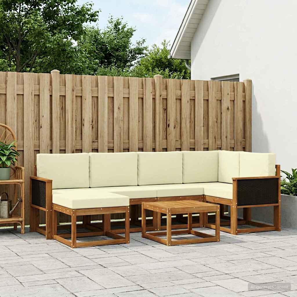 vidaXL Σειρά Καναπέ Εξωτερικού με μαξιλάρι 7 pcs Φυσικό και Κρέμα