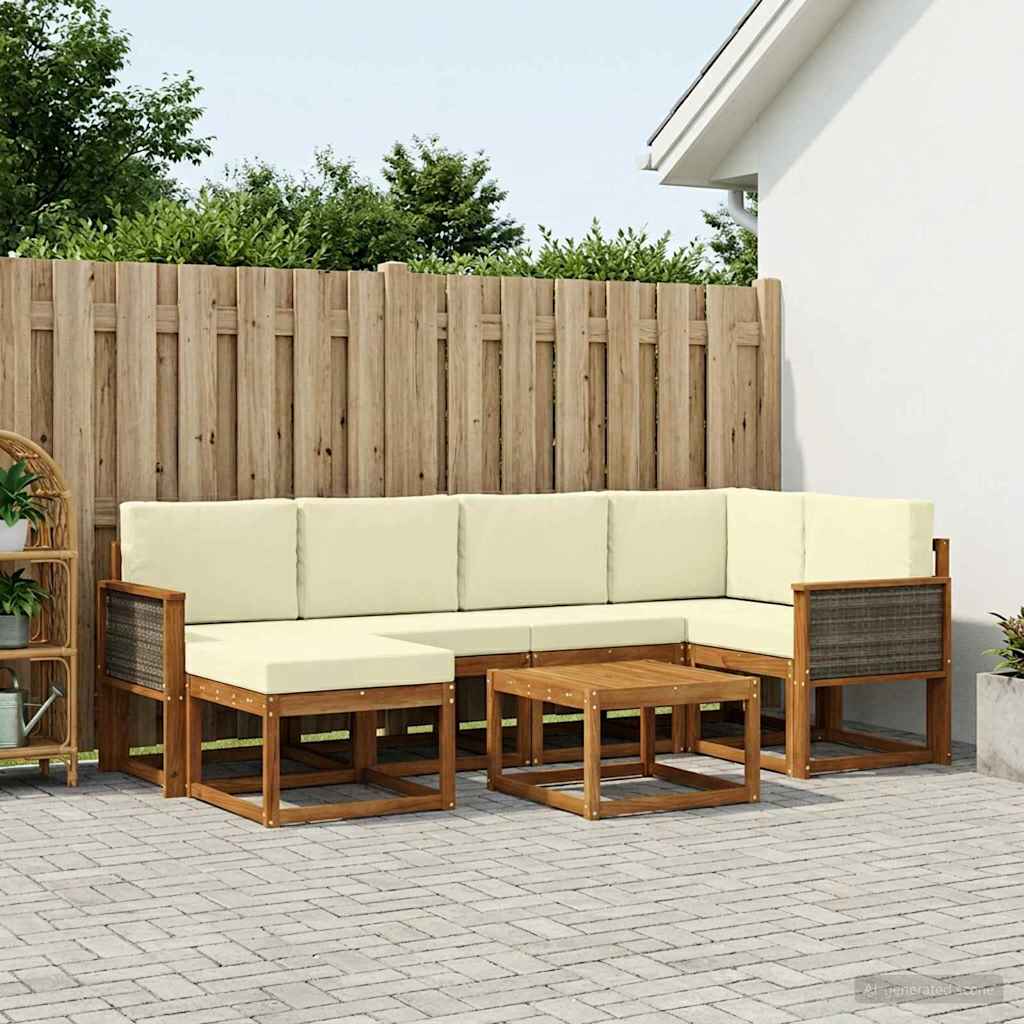 vidaXL Σειρά Καναπέ Εξωτερικού με μαξιλάρι 7 pcs Φυσικό και Κρέμα