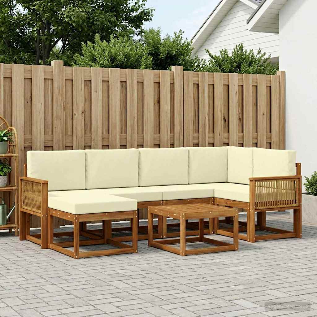 vidaXL Σειρά Καναπέ Εξωτερικού με μαξιλάρι 7 pcs Φυσικό και Κρέμα