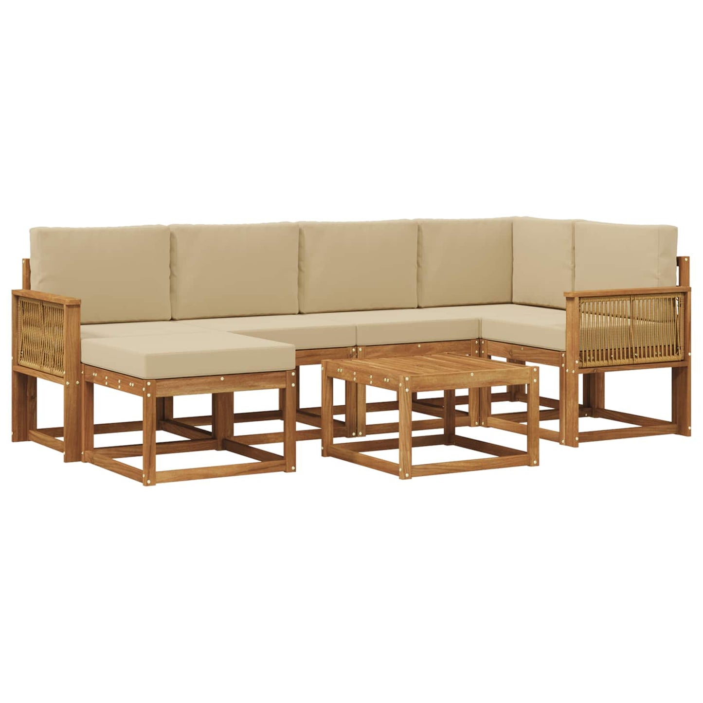 vidaXL Σειρά Καναπέ Εξωτερικού με μαξιλάρι 7 pcs Φυσικό και Μπεζ
