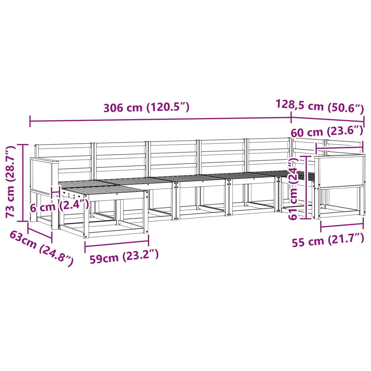 vidaXL Σειρά Καναπέ Εξωτερικού 7 pcs Φυσικό Στερεό Ξύλο Ακακίας