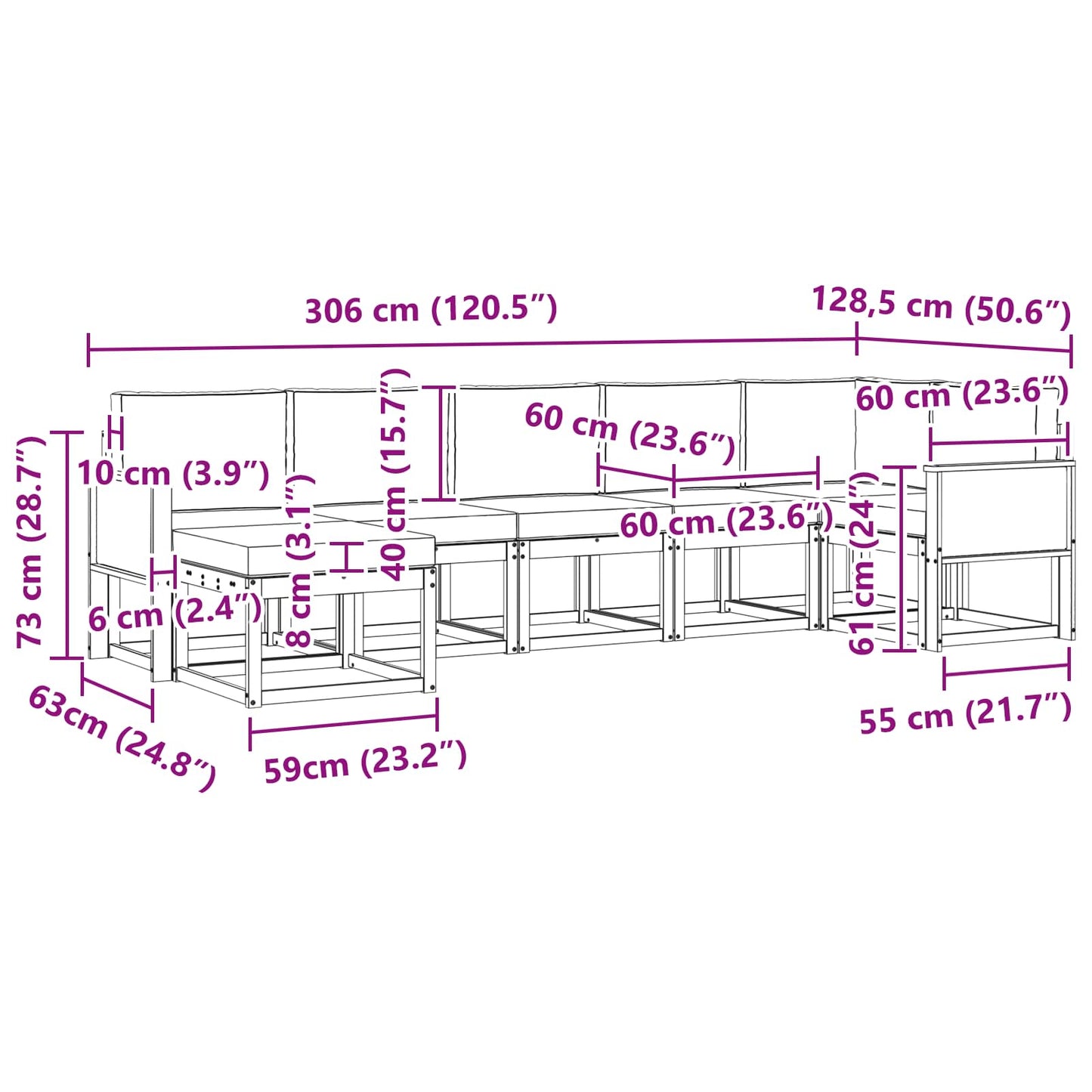 vidaXL Σειρά Καναπέ Εξωτερικού 7 pcs Φυσικό και Κρέμα Πολυεστέρας