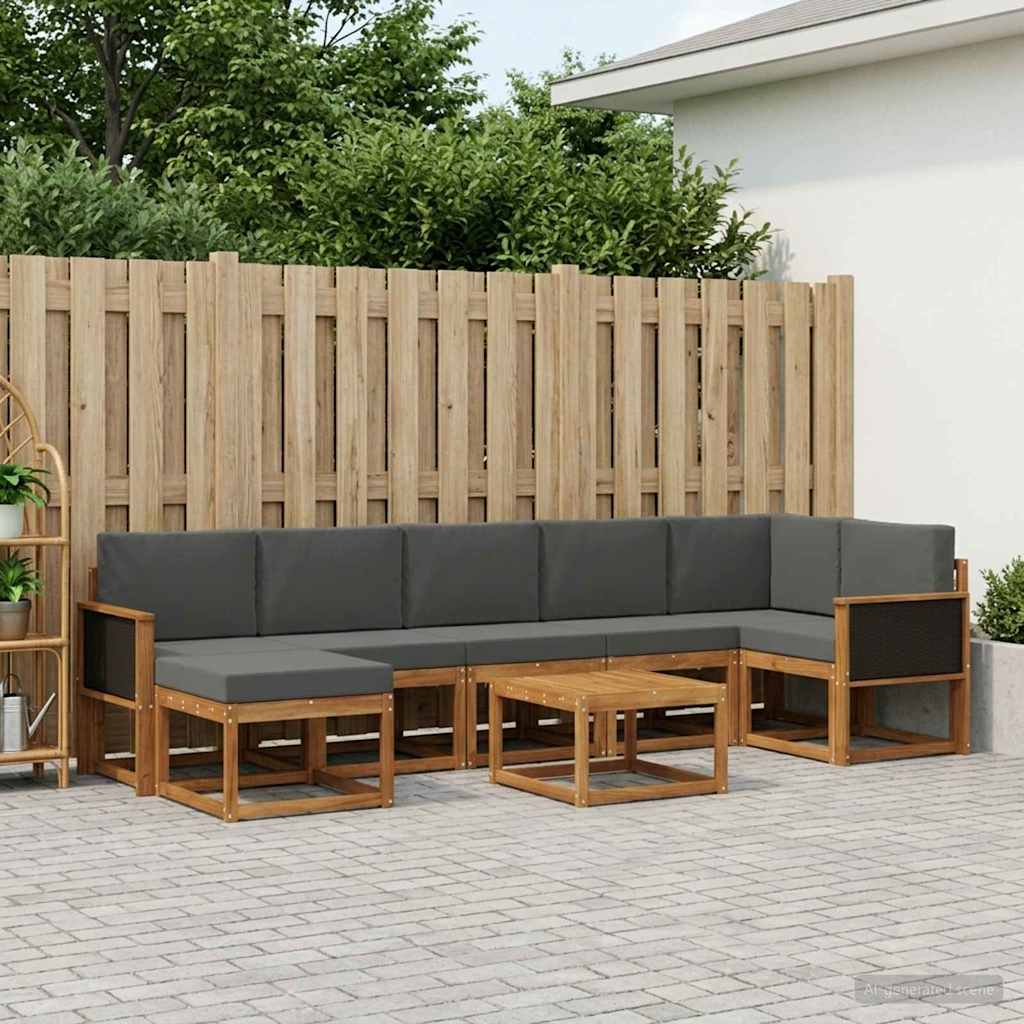 vidaXL Σειρά Καναπέ Εξωτερικού 8 pcs Φυσικό και Ανθρακί Πολυεστέρας