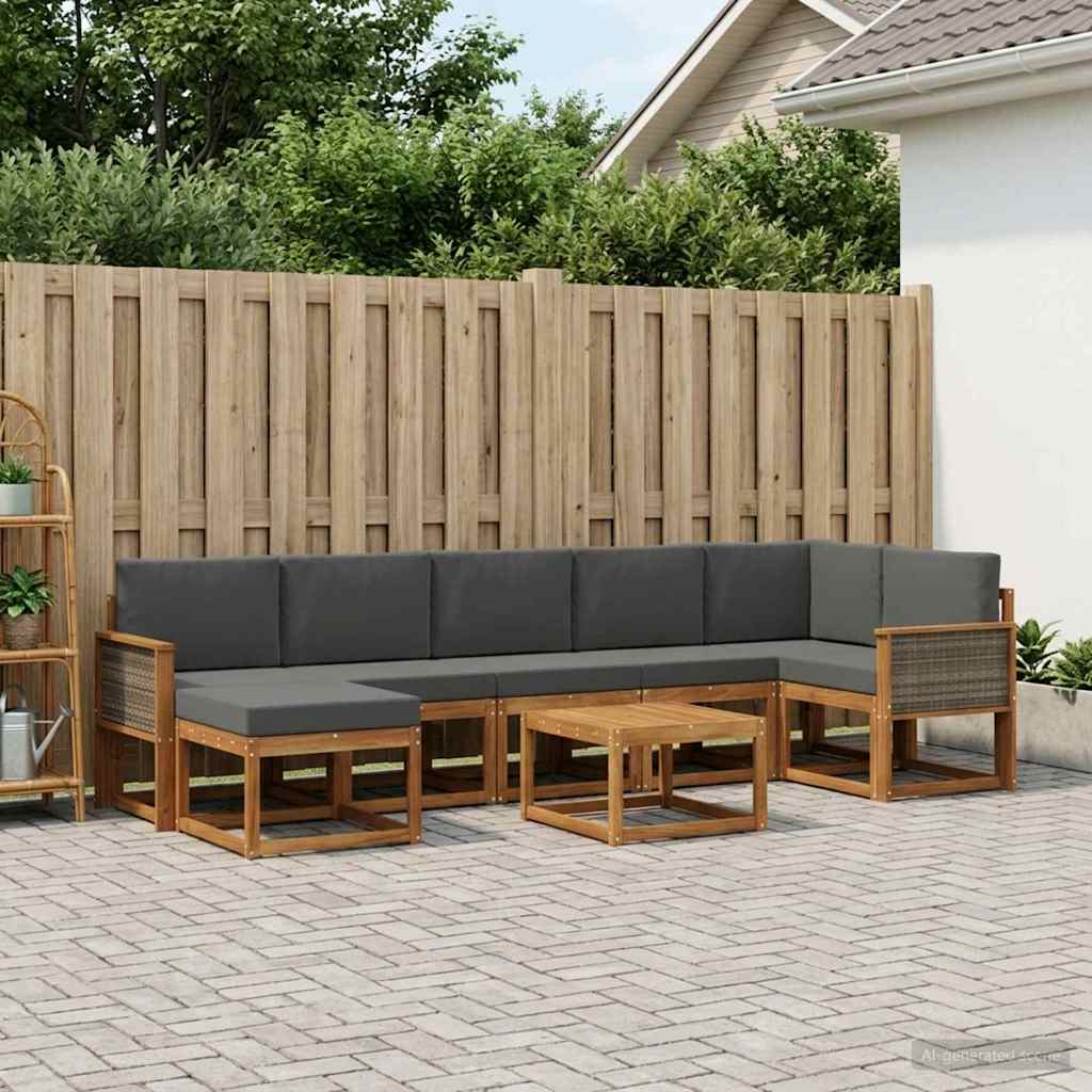 vidaXL Σειρά Καναπέ Εξωτερικού 8 pcs Φυσικό και Ανθρακί Πολυεστέρας